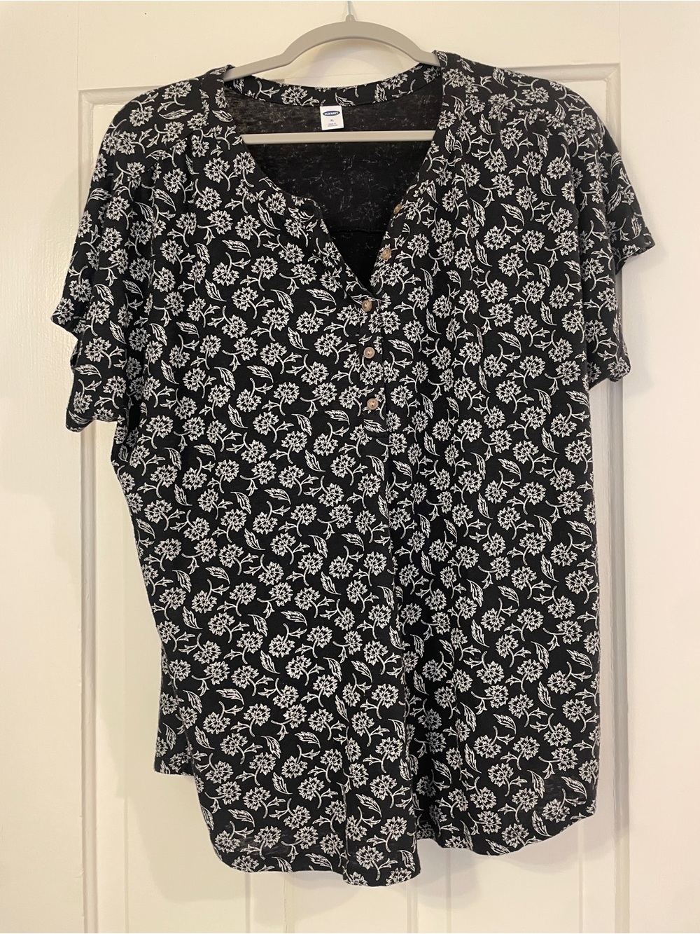 Black Floral Button-Front Dolman Blouse